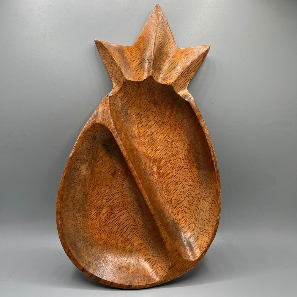 Vintage Alii Woods Honolulu Pineapple Shaped Wood Candy Nut Dish Tray‎